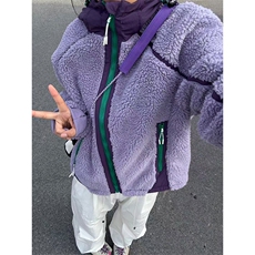 高品撞色拼接加厚保暖羊羔毛开衫连帽摇粒绒外套男女A1144-P108，男装棉衣，星座1505