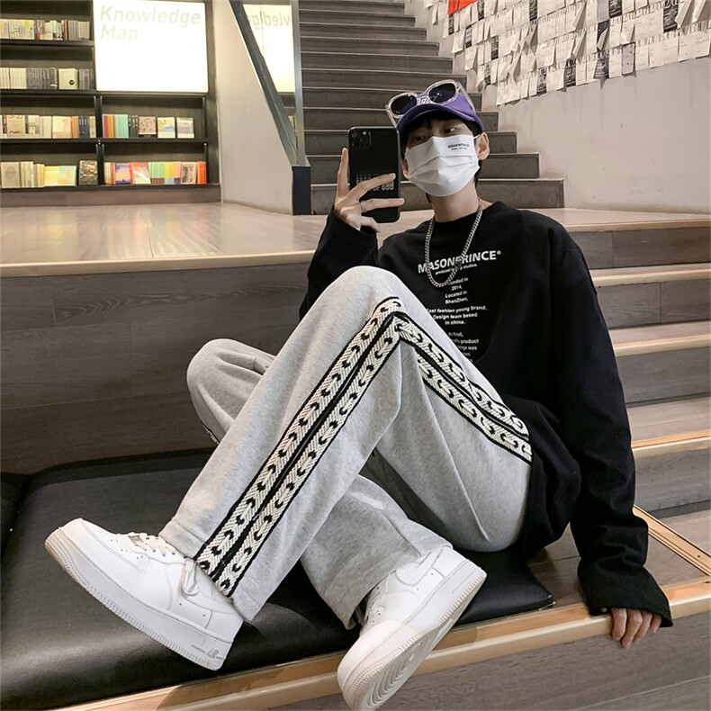 ins设计休闲裤男宽松直筒撞色运动裤UK92P33,男装休闲裤,星座1116-2