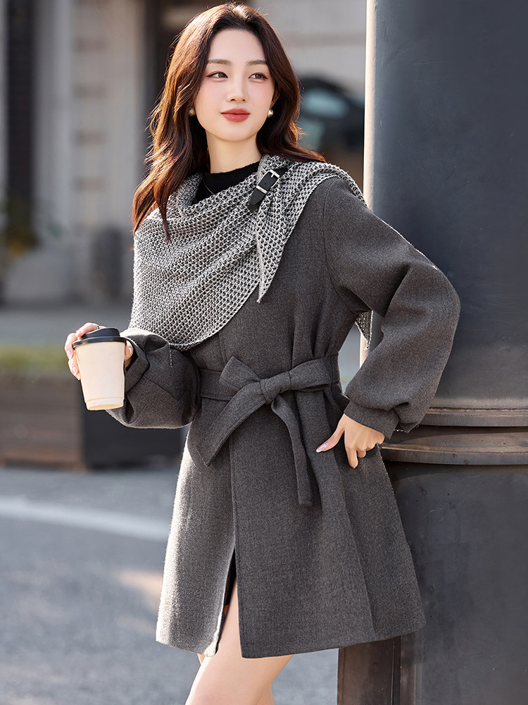 （现货）欣贝拉2025年冬季休闲淑女气质风格毛呢大衣夹棉加厚款,女装毛呢外套,欣贝拉