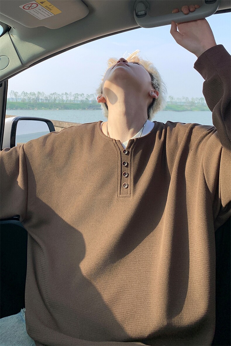特批P33无差价秋季贴标v领长袖T恤男高级感卫衣美式潮流上衣T1716,男装T恤,电商A001