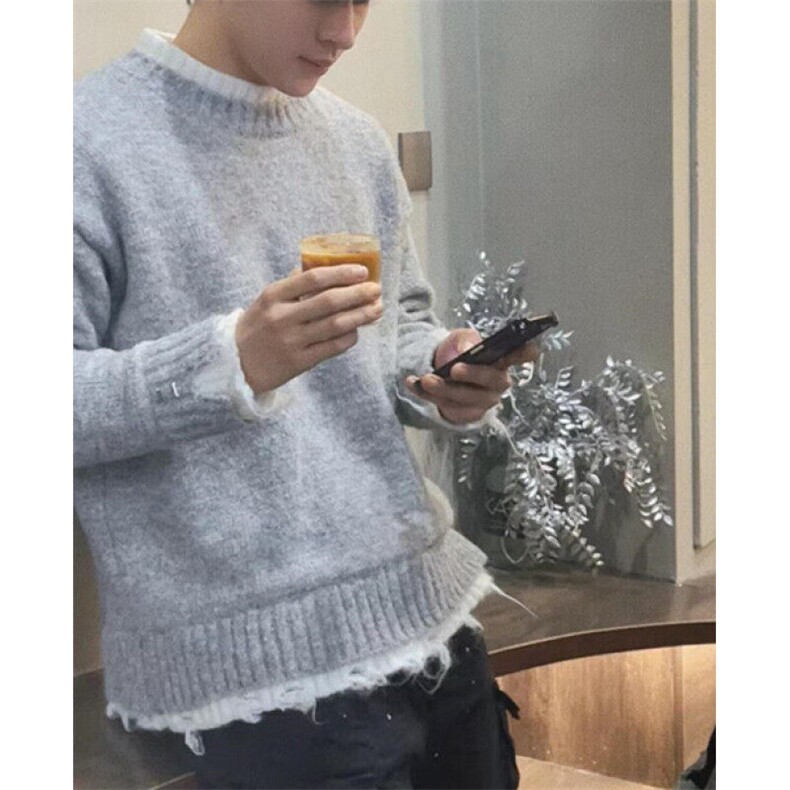 假两件水貂毛手工剪破毛衣男秋冬季长袖加绒保暖针织衫M382，男装针织衫/毛衣，星座1116A（原606A-3）