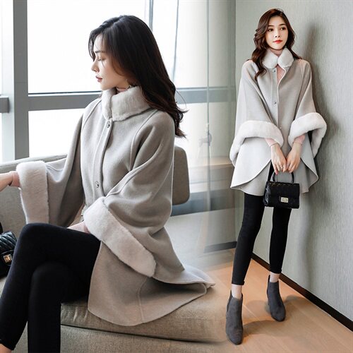 冬季新款羊绒斗篷外套女时尚宽松休闲羊毛呢大衣外套潮，女装毛呢外套，芷墨服饰