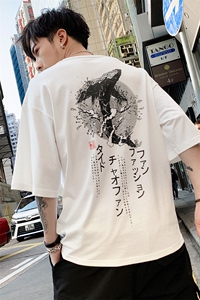 日系卡通印花短袖T恤男19夏季潮流休闲男士五分袖上衣 DS342TP25图片