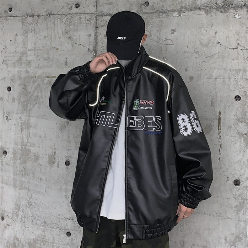 春季新款机车服夹克男潮炸街痞帅外套宽松赛车潮牌JK079-P83,男装夹克,星座308B-2