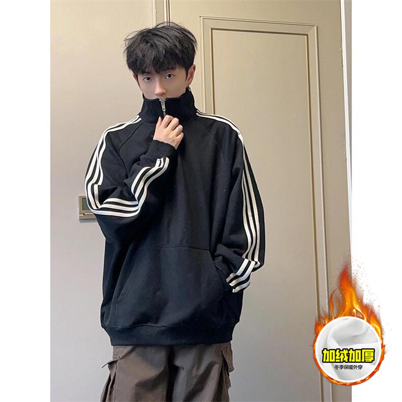 480G重磅加绒硬挺boxy男女秋冬美式高街结构宽松织带立领卫衣外套，女装短外套，电商A486