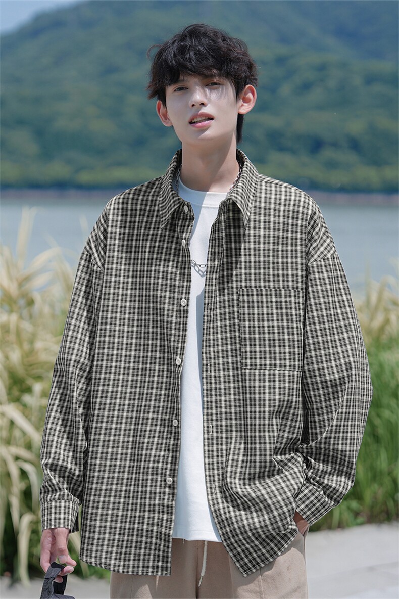 CD5493改长袖C5537特批P32无差价秋季新款大码复古格子衬衫外套男,男装衬衫,电商A001-1