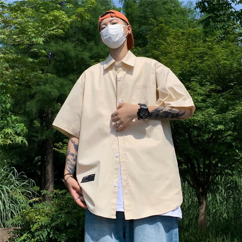 日系复古帅气衬衫男短袖夏季薄款青少年工装衬衣P32,男装衬衫,星座1116-2