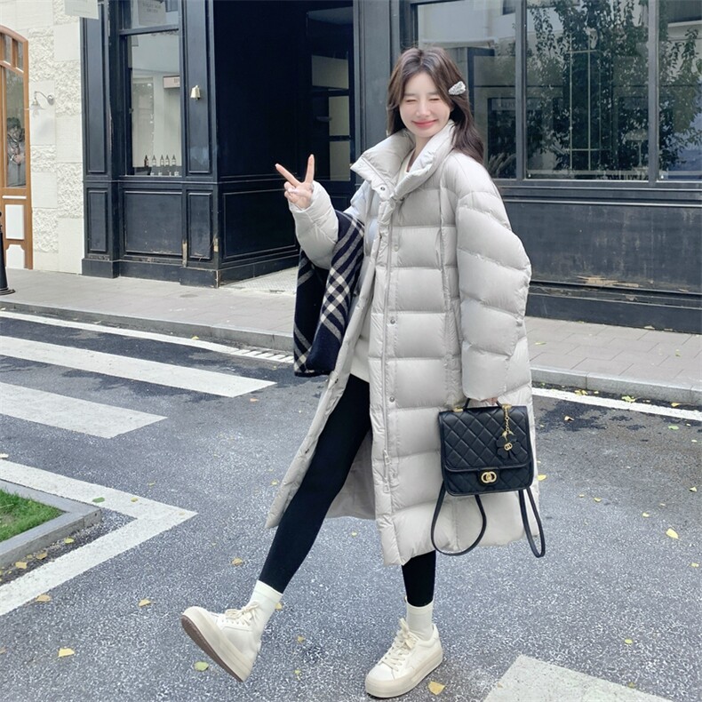 灰色立领中长款泡芙羽绒服女冬2025超火好看高级小众加厚保暖外套,女装羽绒服,2C016