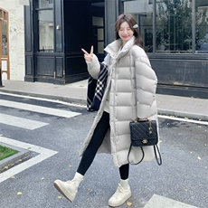 灰色立领中长款泡芙羽绒服女冬2025超火好看高级小众加厚保暖外套，女装羽绒服，2C016