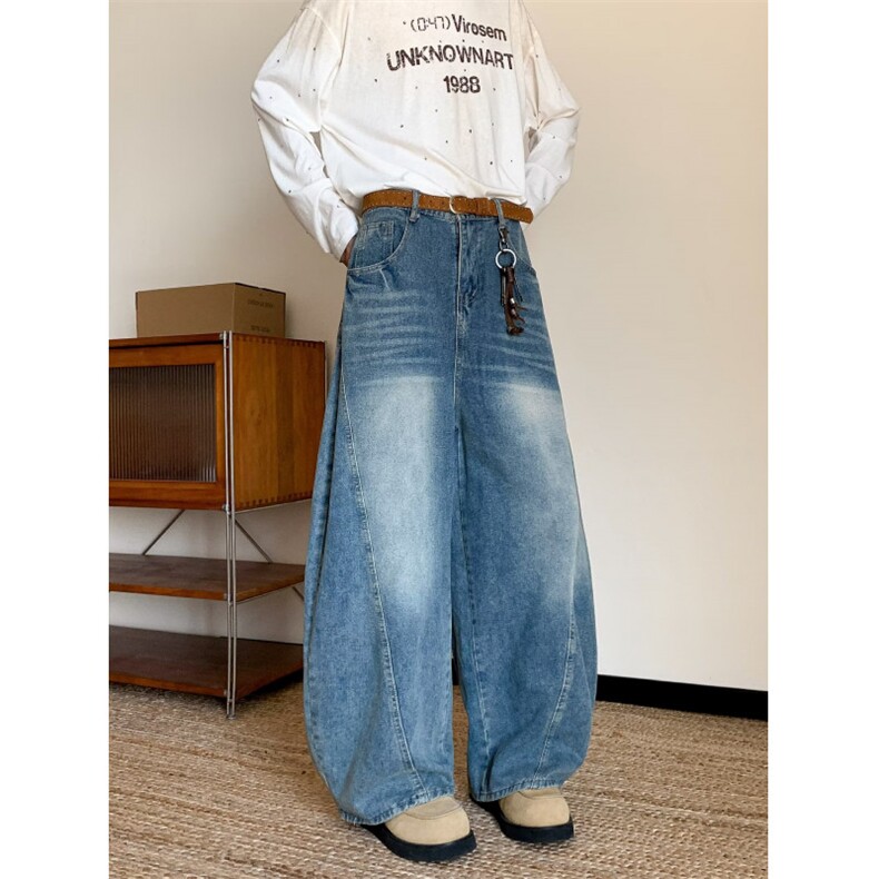 美式复古垂感解构宽松廓形香蕉裤弯刀牛仔裤男女长裤RK3164-P48，男装牛仔裤，星座412-3