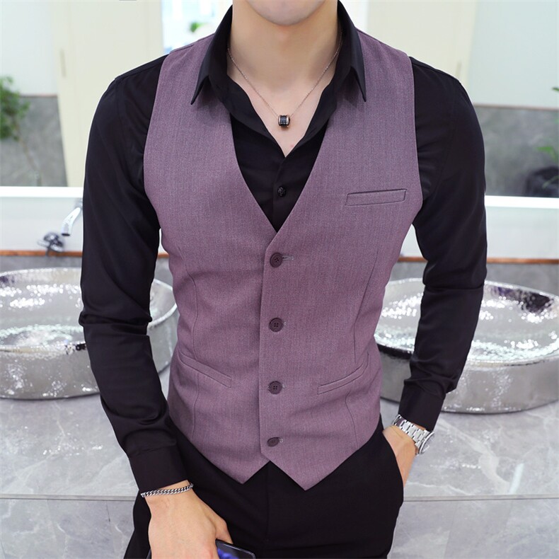 Y8775-型男潮紫色纯色短款V领排扣马甲外套休闲青年马甲,男装背心/马甲,星座717A