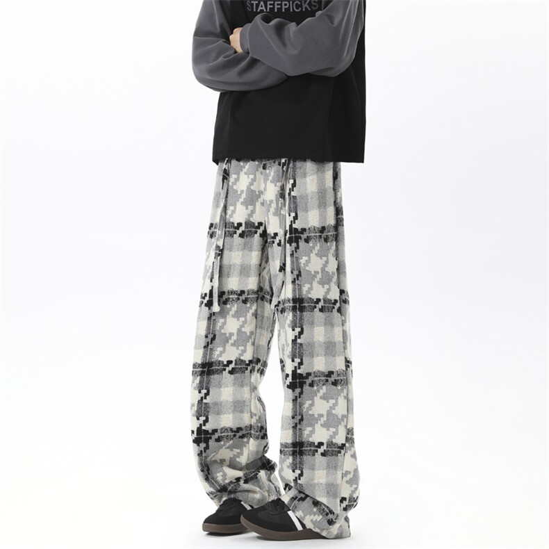 垂感慵懒格子休闲裤子千鸟格设计感直筒阔腿长裤秋冬季D595/P55，男装休闲裤，星座206（原A221）