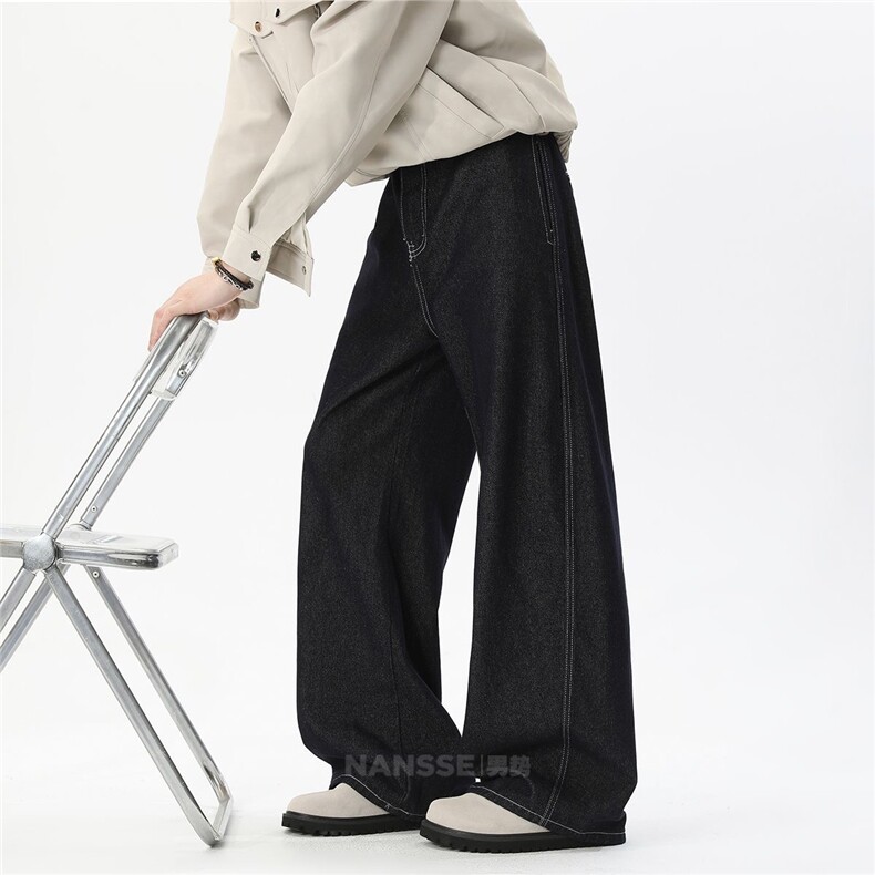 1506-1/W3051/P47复古丹宁原色直筒黑色牛仔裤男女宽松百搭款潮,男装牛仔裤,星座1506-1