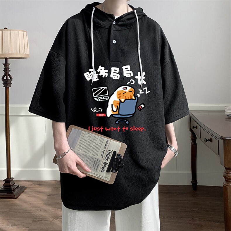 LD54447-P45NASA连帽短袖t恤男大码胖子带帽五分袖中袖,男装T恤,电商A040