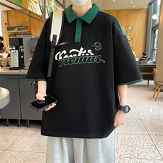 84060-P40polo衫夏季有领短袖t恤男宽松上衣青少年字母印花半袖，男装T恤，电商D310B