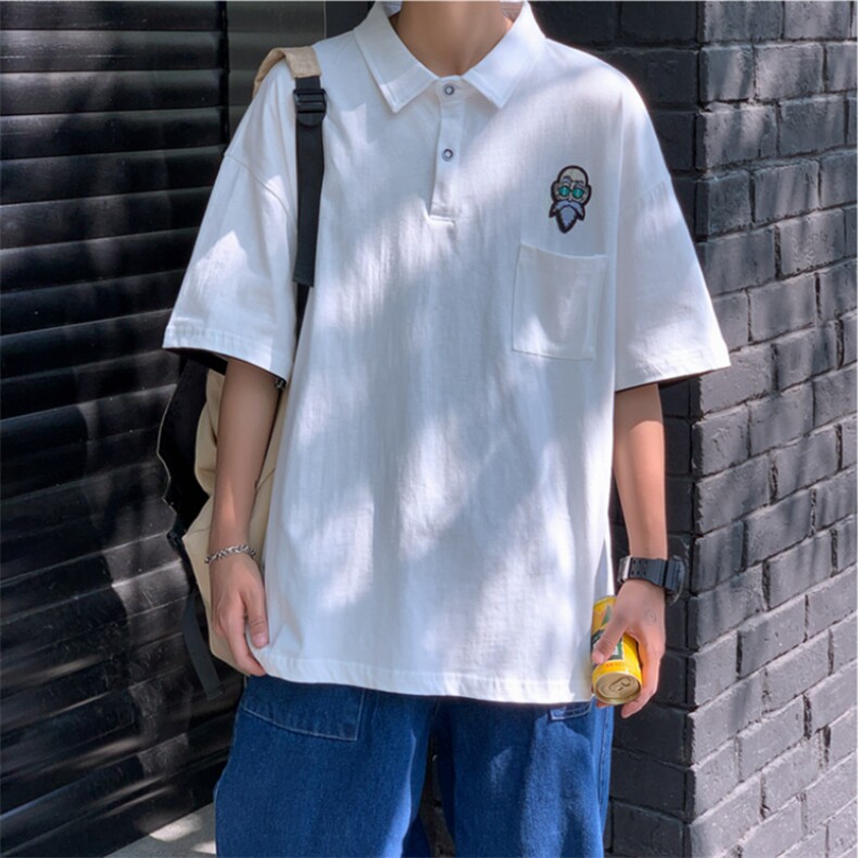 高点击夏季夏装龙珠印花港风短袖翻领T恤男五分袖Polo衫T14P33，男装T恤，电商A113-2