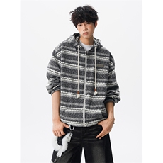 8XL-M潮情侣美式磨毛编织条纹针织衫卫衣宽松拉链外套WY30P88，男装针织衫/毛衣，电商D206-1
