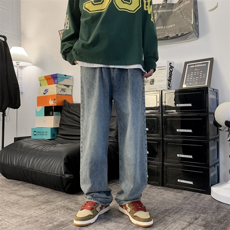 牛仔裤男潮牌直筒宽松百搭休闲裤子坠感阔腿老爹裤N02202-P45,男装牛仔裤,星座308B-1