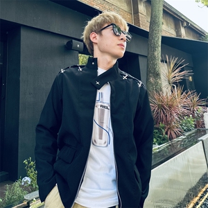 秋新款痞帅男士飞机扣金属垫肩西装暗黑胸棉拉链夹克JK117-P75图片
