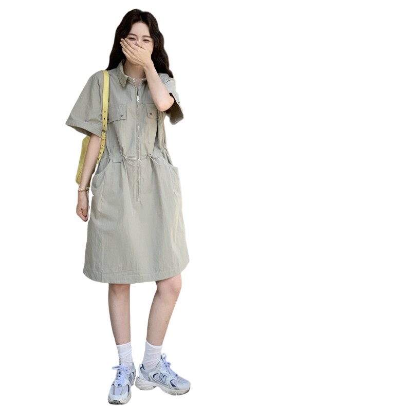 休闲减龄工装衬衫连衣裙女夏2025新款收腰显瘦今年流行高级感裙子,女装连衣裙,2C258