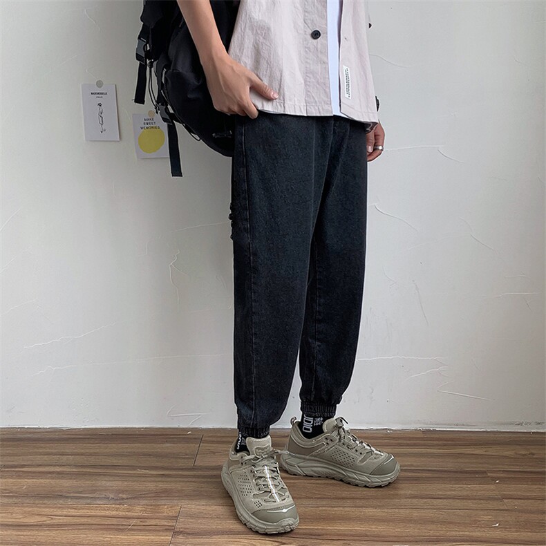 春夏新款牛仔裤男潮牌宽松束脚裤港风九分休闲小脚长裤子7154-P45,男装牛仔裤,电商A318