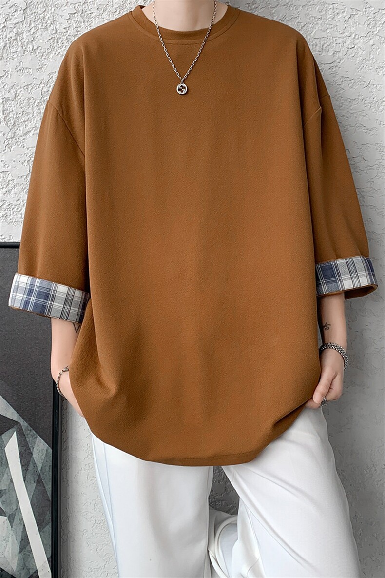 8XL-M特大码短袖男夏季高品质冰丝五分袖拼色宽松大码T恤DX308P38,男装T恤,电商D206-1