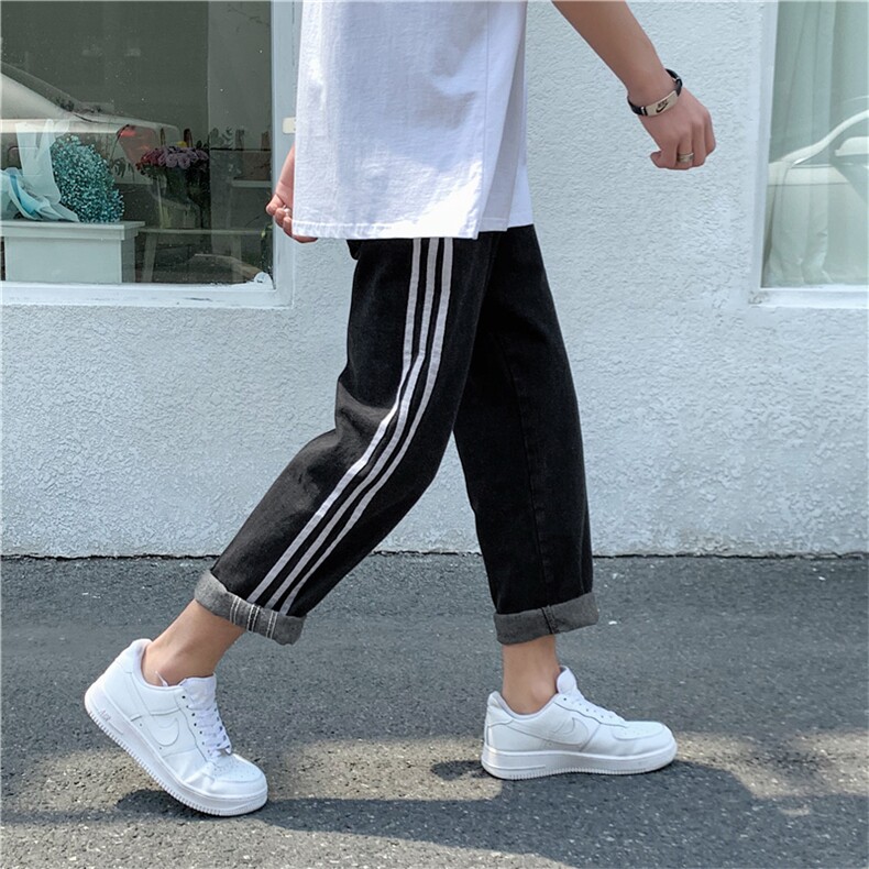 牛仔裤男2021新款宽松直筒港风九分裤子潮牌百搭长裤NZ301,男装牛仔裤,星座1008