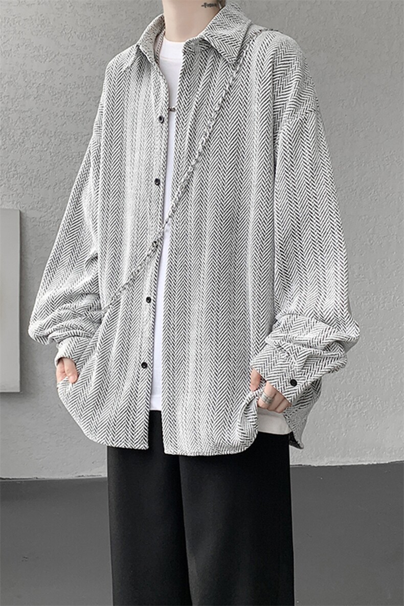 8XL-M人字纹小香风衬衫男生春秋衬衣宽松慵懒垂感外套CS29008P45,男装衬衫,电商B312