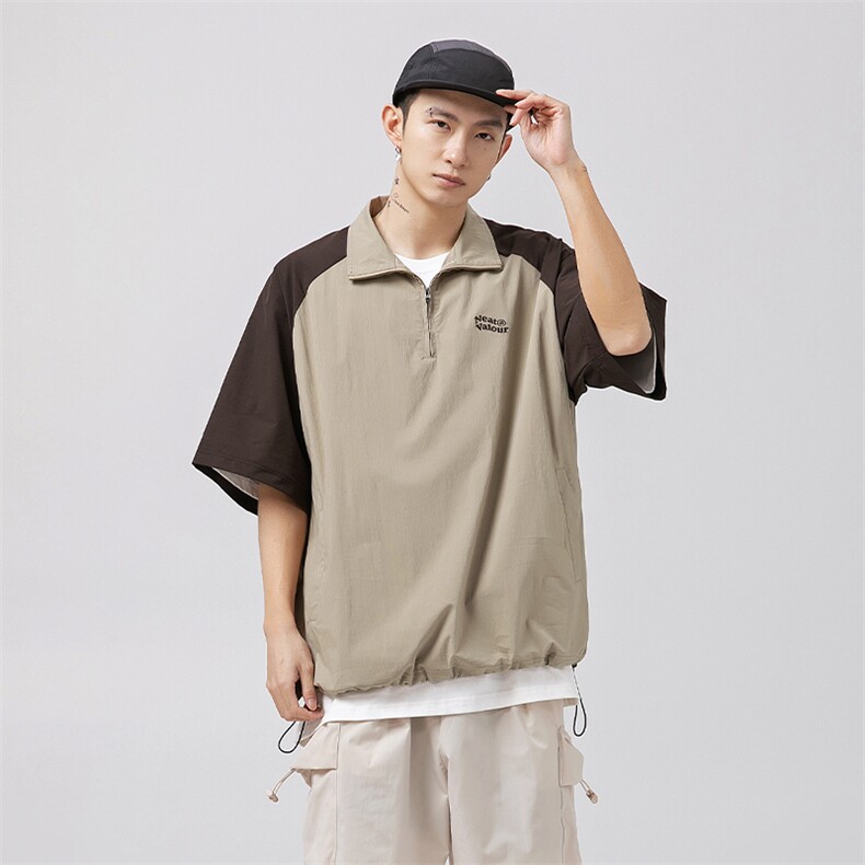 日潮 OVERSIZE版|潮牌撞色插肩袖T恤半拉链工装短袖K1792-P55控88图片