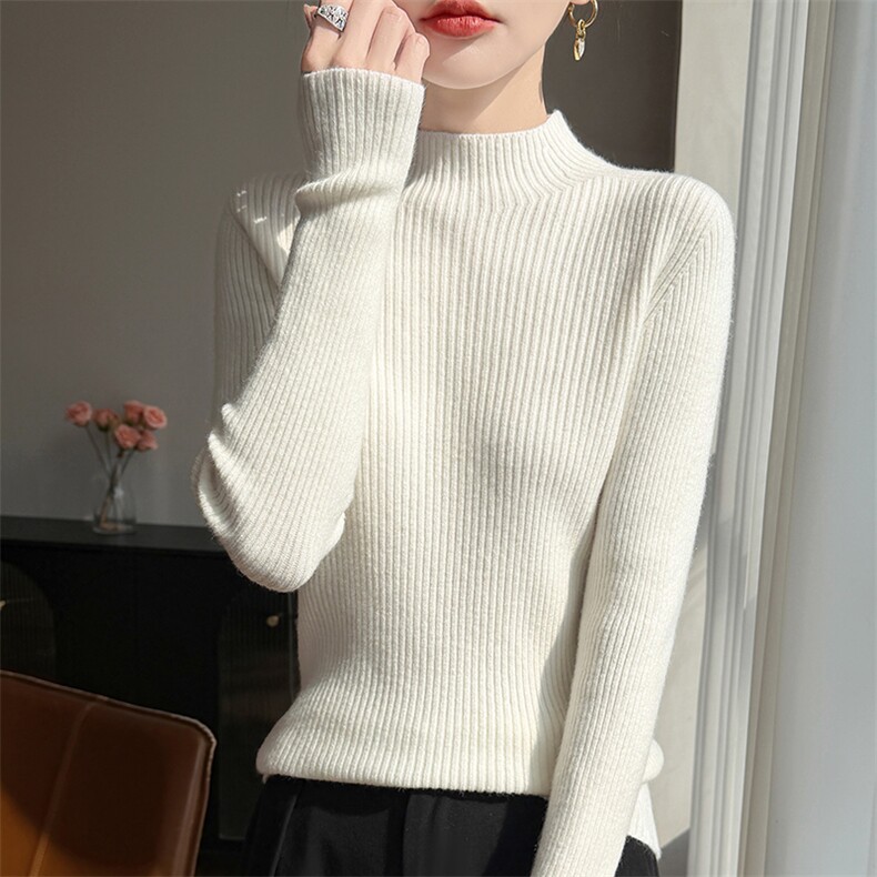 2025年秋季通勤套头单件一线宽条半高长袖，女装羊毛衫，尚雪电商供货