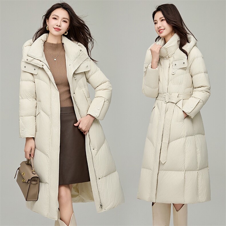 长款羽绒服女冬季2024新款过膝高级感时尚收腰加厚保暖白鸭绒外套,女装羽绒服,阿舍尔精品