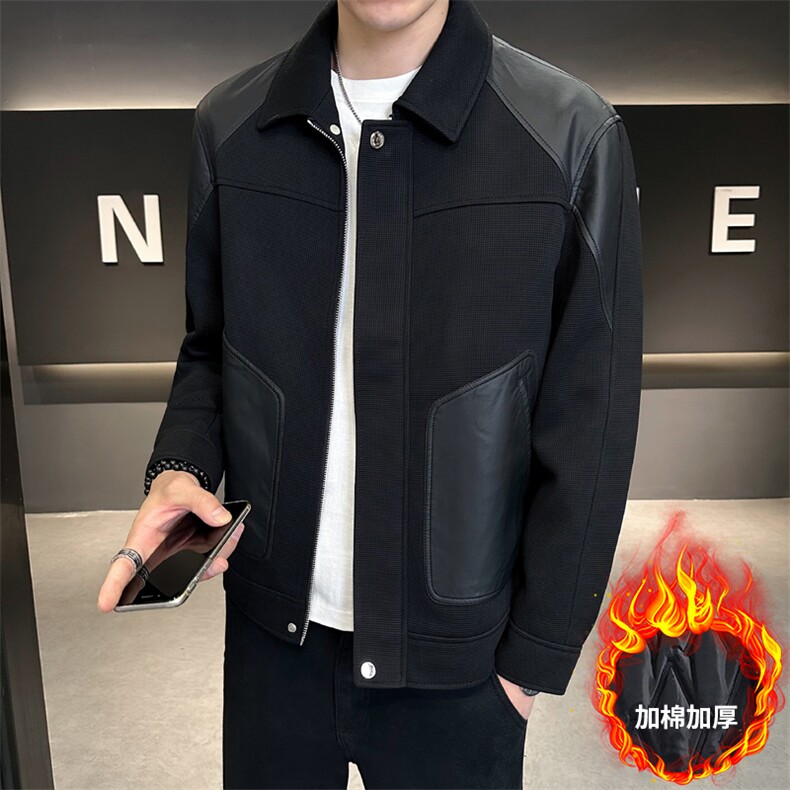 加棉加厚拼接面料外套男高端针织翻领夹克DS-A329-JR111-P145,男装夹克,电商A329