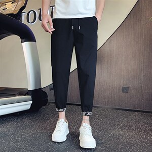 发型师潮流裤子痞帅网红修身小脚裤男士花边九分裤A12-P45