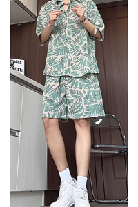 1短袖衬衫男+短裤男套装男100%聚酯纤维M-5XL大码TZ78707P50控98图片
