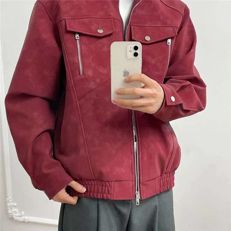 网图慎用春秋款皮夹克机车服立领皮衣外套JK306-1P65，男装夹克，星座1904A