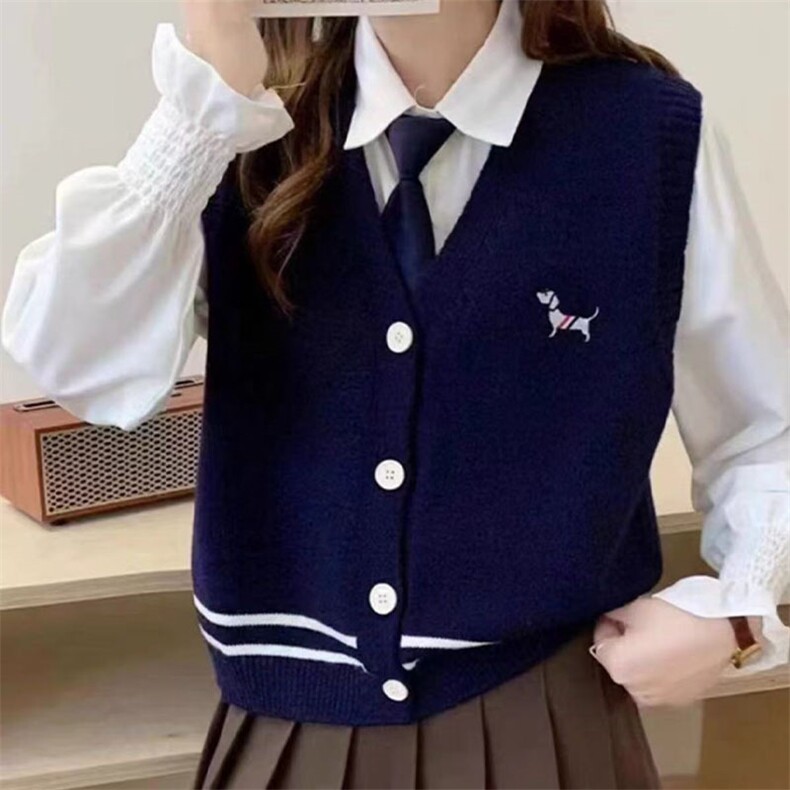 韩系设计感刺绣动物针织马甲女2025秋季新款宽松V领显瘦无袖马甲,针织衫/毛衣,萱芳婷羊绒