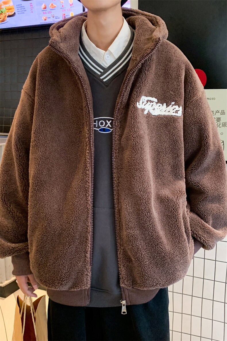 毛圈绣冬款羊羔绒连帽开衫加大加厚棉服男XZ109-P105,男装棉衣,星座109-1