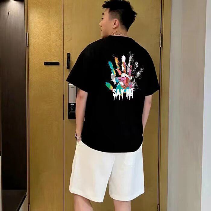 1506/G4170/P29趣味色彩涂鸦重磅圆领短袖印花体恤衫宽松百搭图片