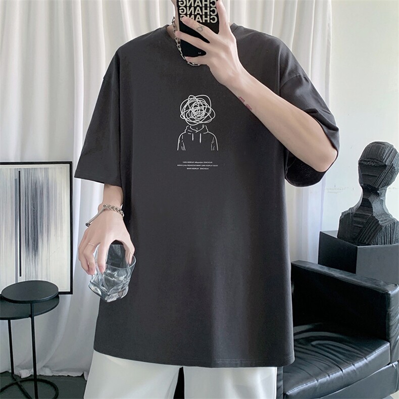 HXT1054TP25-控价38夏季男生短袖T恤潮牌ins百搭纯棉五分袖上衣,男装T恤,电商A102-1