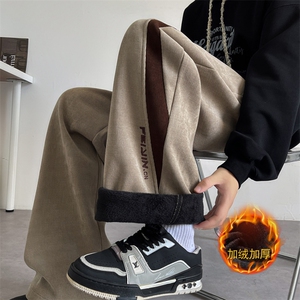 加绒加厚电脑刺绣欧棉绒超细条休闲裤男宽松直筒拖地裤7661-P63图片