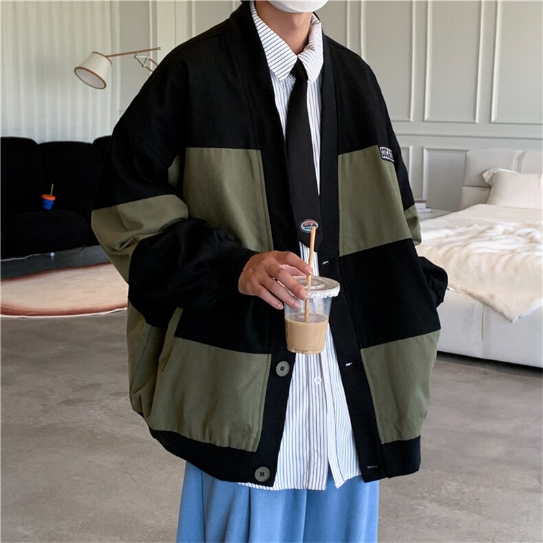 vintage外套男宽松秋季复古撞色夹克港风ins棒球服JK08504-p55,男装夹克,星座308B-1