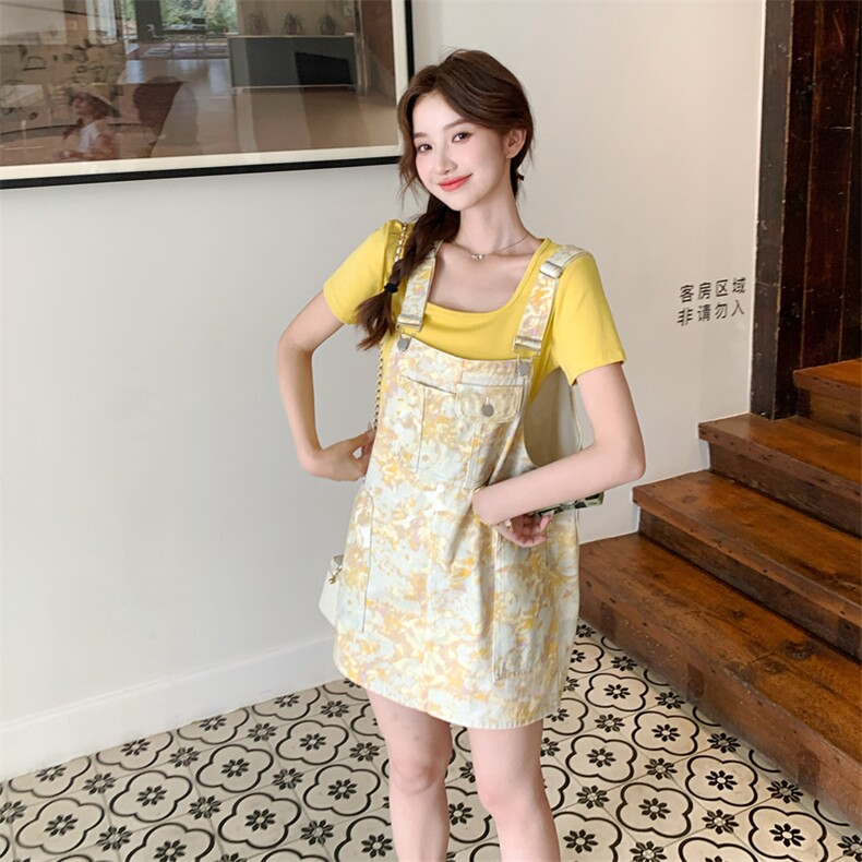 俏皮减龄碎花牛仔背带连衣裙套装女夏2025新款小个子裙子独特漂亮,女装连衣裙,浙宝193A