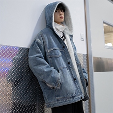 A609冬休闲加绒牛仔棉衣外套夹克加厚保暖防寒棉服羊羔毛绒连帽潮，男装棉衣，星座115A(原星座507）