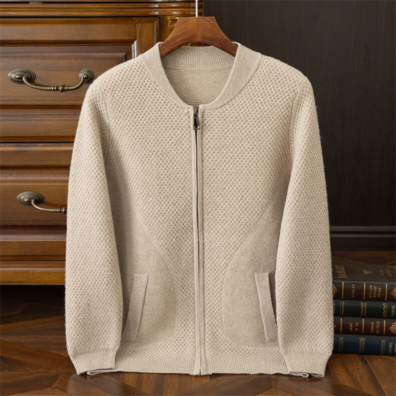 高品质男士开衫2024秋款长袖短拉链简约百搭保暖舒适，男装羊绒开衫，端硕羊绒