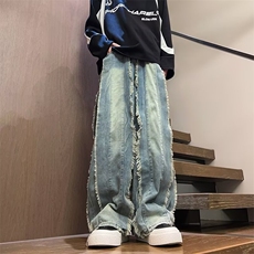 水洗拉链秋季美式复古洗水做旧须边设计感牛仔裤潮春季NZ32，男装牛仔裤，星座1116A-1（原606A）