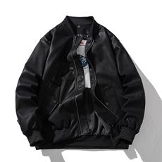 现货黑色PU皮棒球服外套秋冬棉服带帽可拆卸，男装棉衣，电商A105