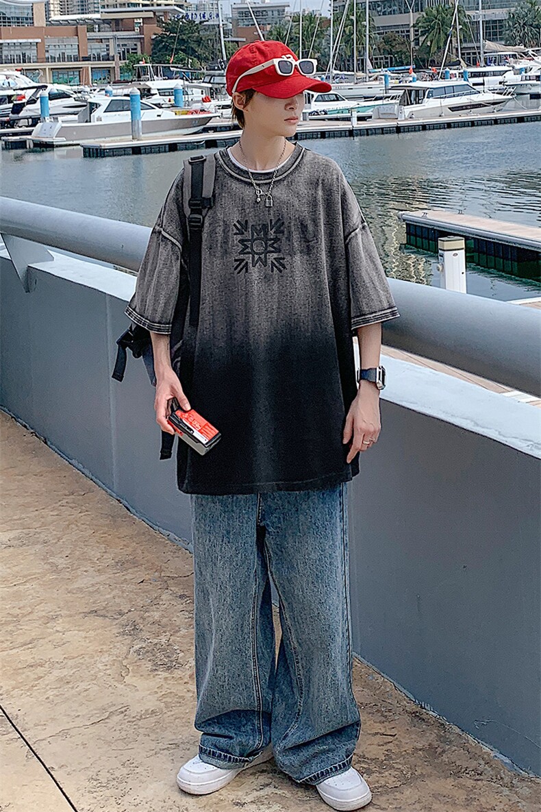 2023夏季新款简约圆领短袖T恤港风渐变半袖男女1533-P50控价68,男装T恤,电商A441-1