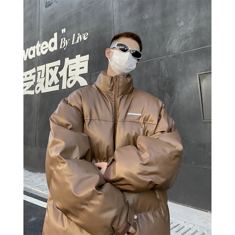 F66-P87冬季美式潮牌简约立领棉衣美拉德风PU皮衣棉服外套男,男装皮衣,星座512-6