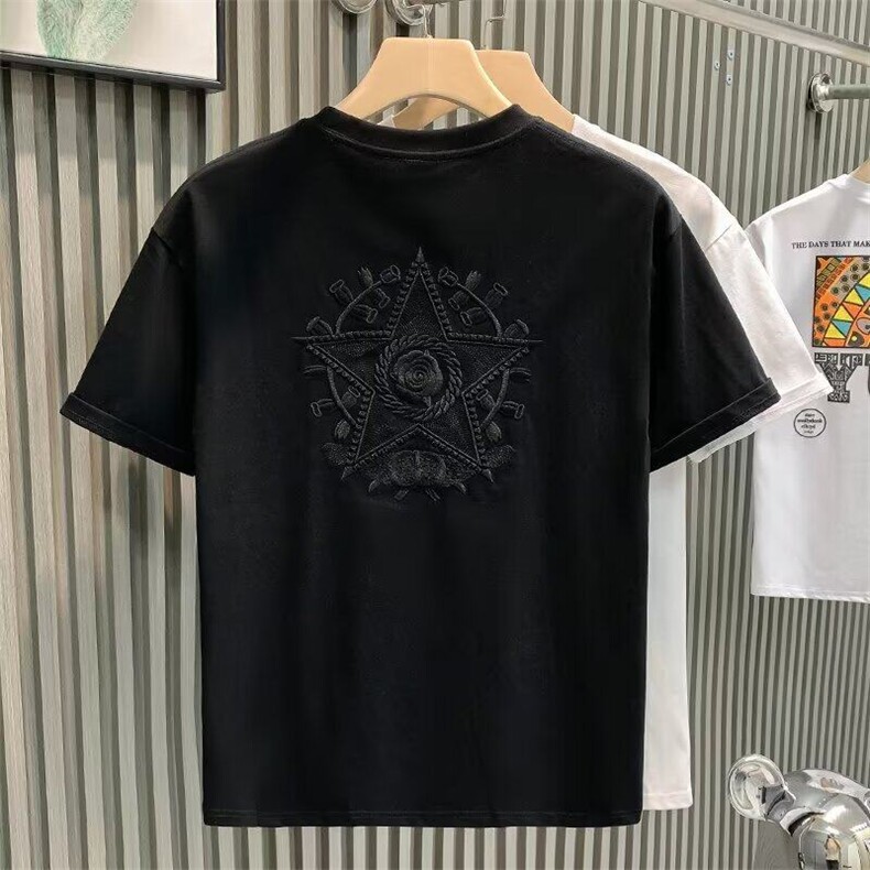 高端刺绣短袖T恤男士2025夏季薄款新款潮流圆领休闲体恤上衣男款,男装T恤,电商B212（原钱塘6029）