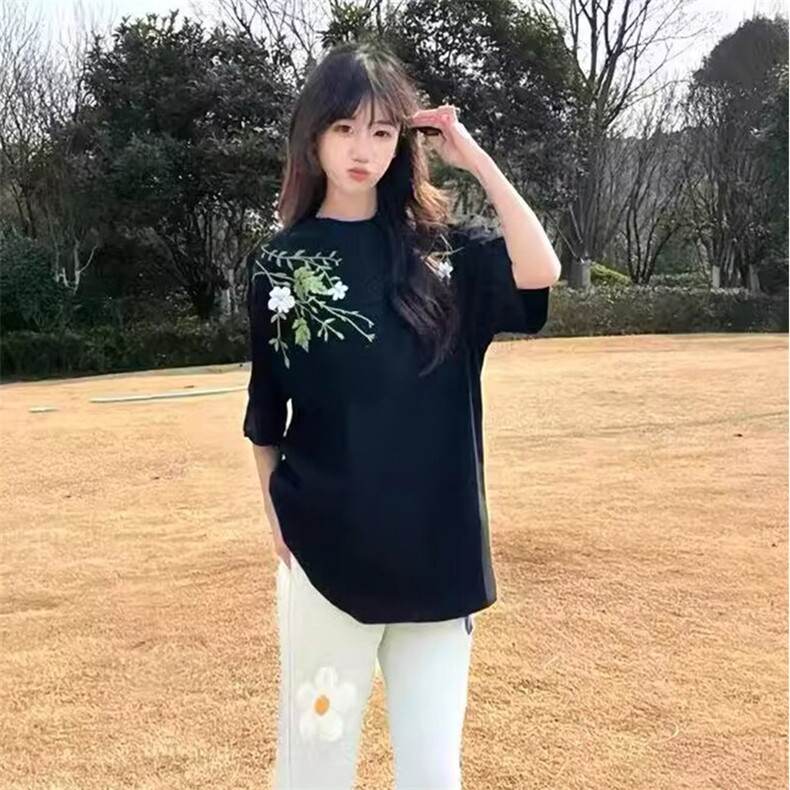 万针全刺绣工艺抖音得物高品质260克重磅纯棉双纱美式高街短袖T恤,男装T恤,电商A486